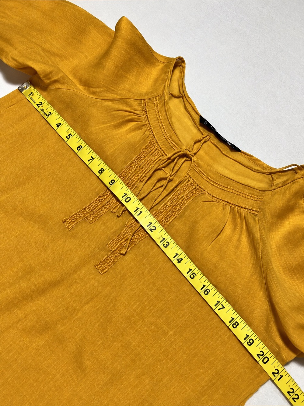 Zara Mustard Yellow Ramie Cotton Embroidered Boho Blouse S - Picture 6 of 11